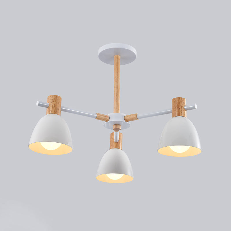 Modern Creative Sputnik Pendant Light Wooden Macaron Chandelier with Wrought Iron Shade