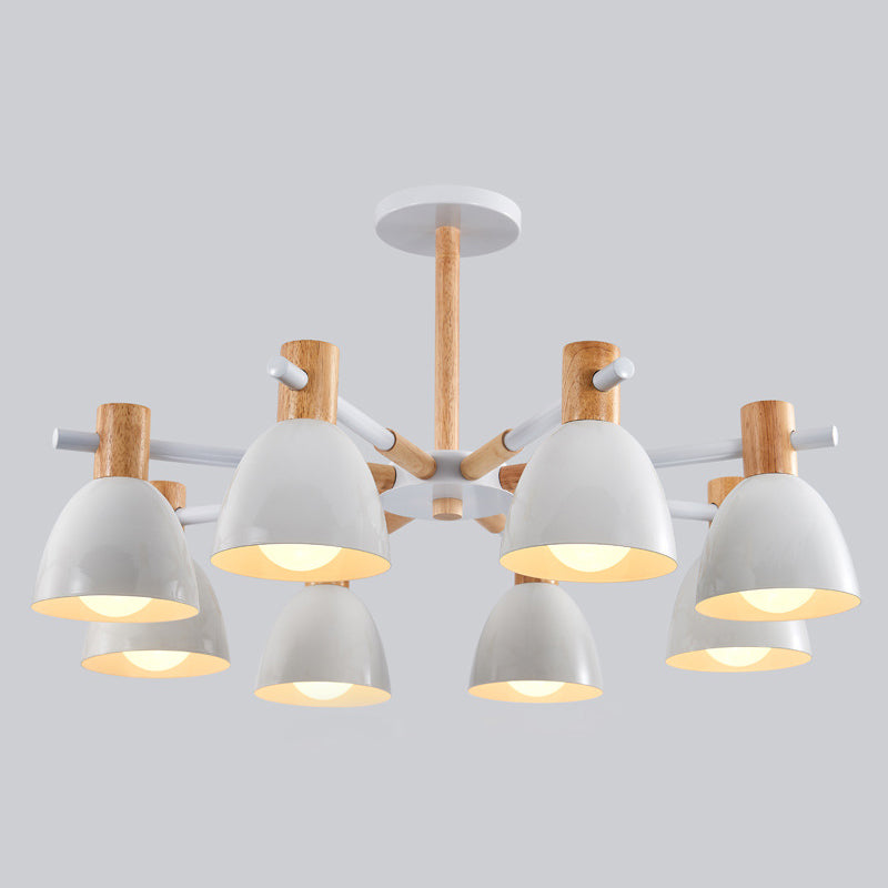 Modern Creative Sputnik Pendant Light Wooden Macaron Chandelier with Wrought Iron Shade