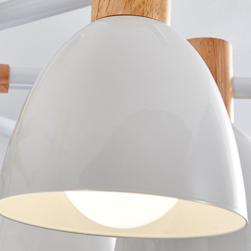 Modern Creative Sputnik Pendant Light Wooden Macaron Chandelier with Wrought Iron Shade