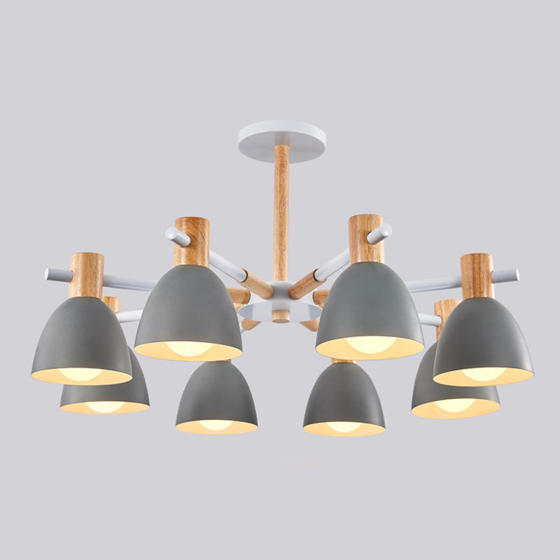 Modern Creative Sputnik Pendant Light Wooden Macaron Chandelier with Wrought Iron Shade