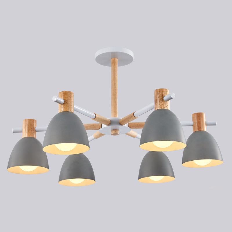 Modern Creative Sputnik Pendant Light Wooden Macaron Chandelier with Wrought Iron Shade