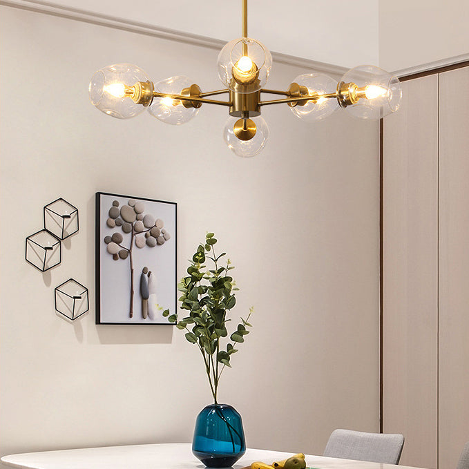 Luz de colgante de oro de vidrio en la lámpara de lámpara de cobre de estilo de lujo moderno para espacios interiores