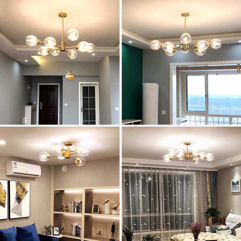 Luz de colgante de oro de vidrio en la lámpara de lámpara de cobre de estilo de lujo moderno para espacios interiores