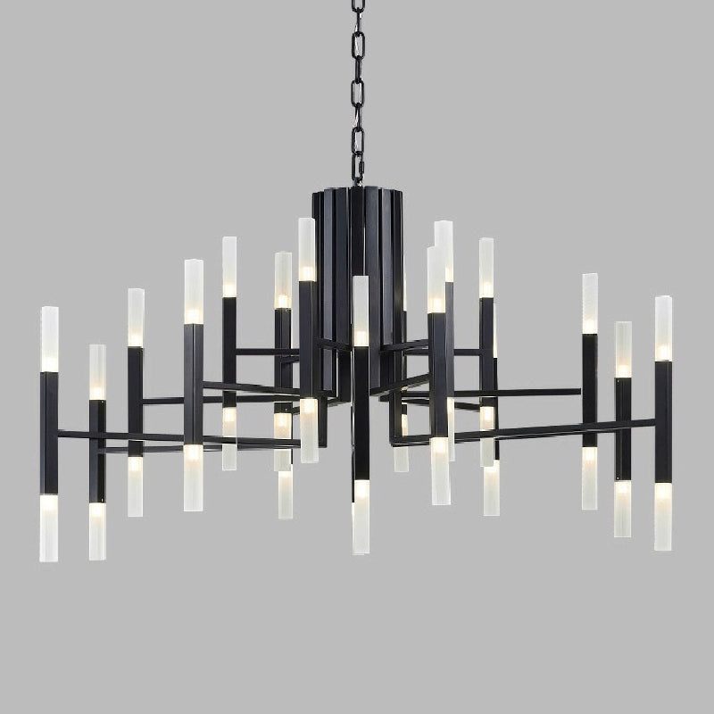 Modern Luxury Linear Pendant Light Electroplate Metal Chandelier with Acrylic Shade