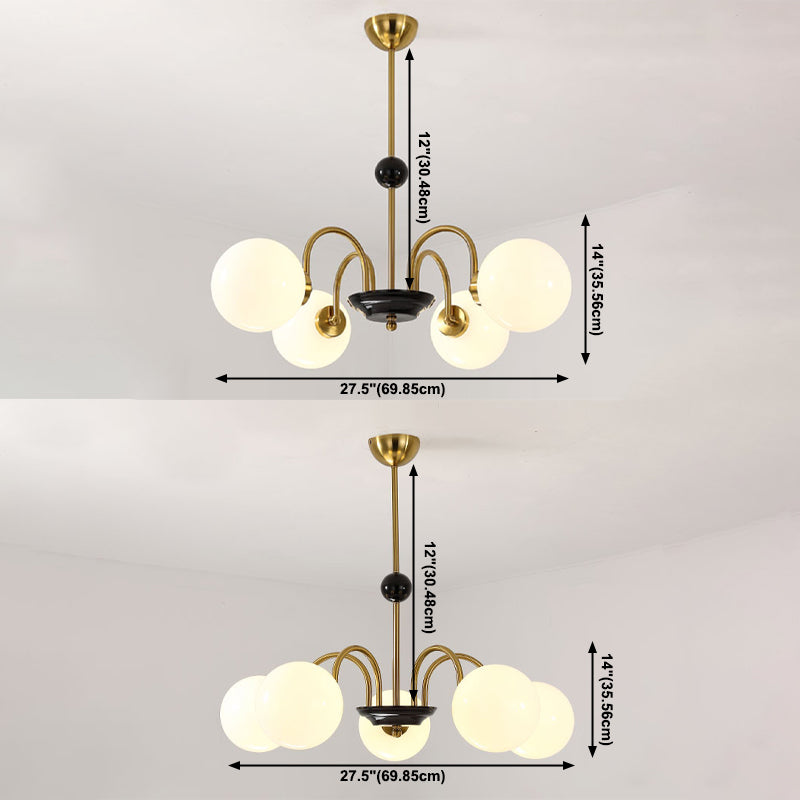 Modern Luxury Globe Hanging Lamp Electroplate Iron Pendant Light with White Glass Shade