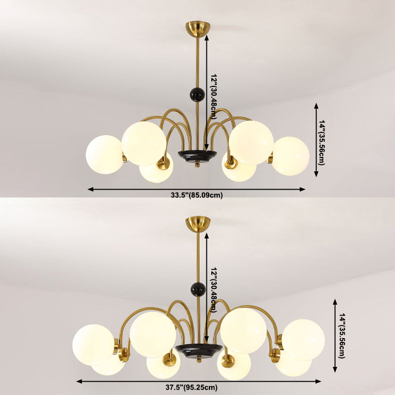 Modern Luxury Globe Hanging Lamp Electroplate Iron Pendant Light with White Glass Shade