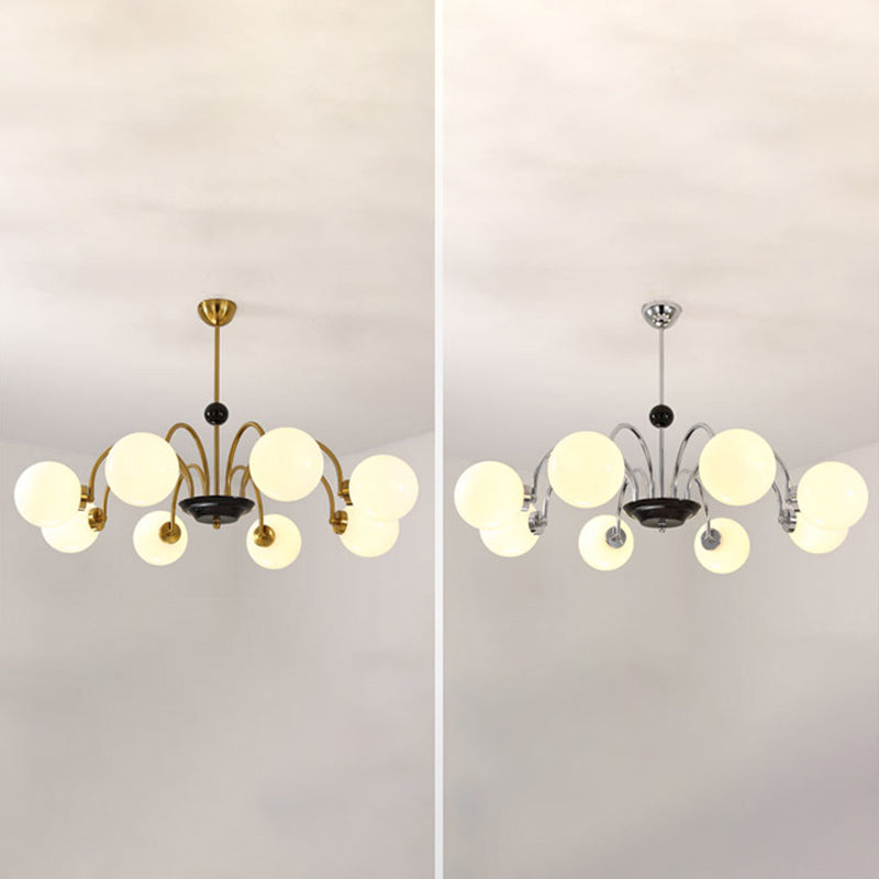 Modern Luxury Globe Hanging Lamp Electroplate Iron Pendant Light with White Glass Shade