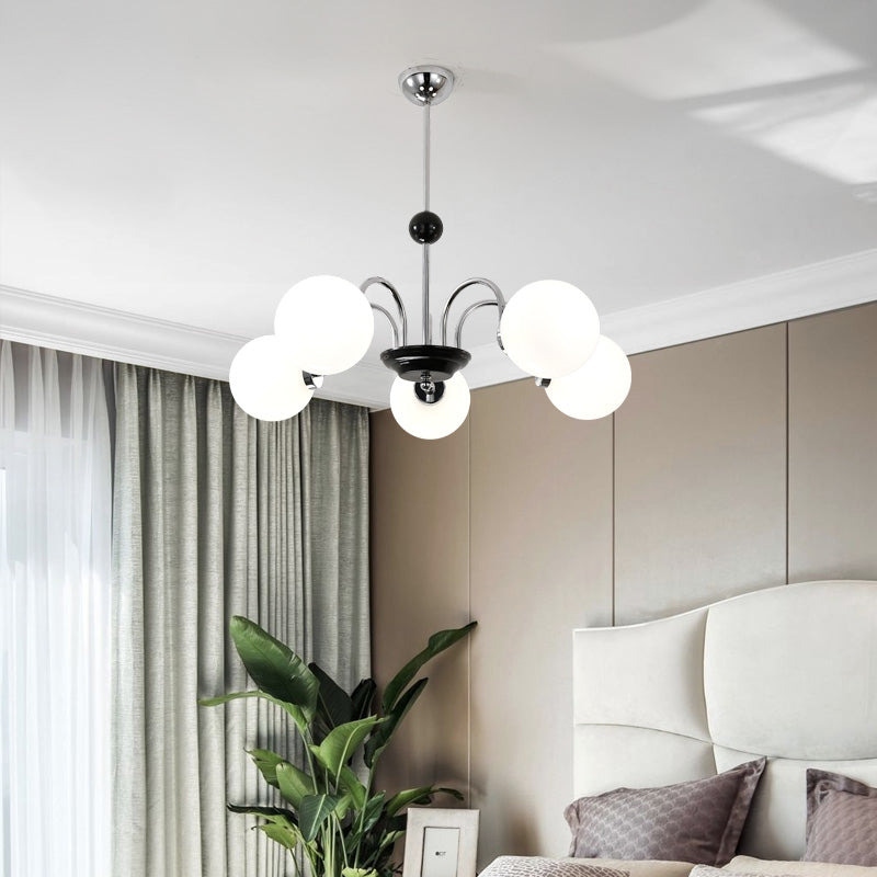 Modern Luxury Globe Hanging Lamp Electroplate Iron Pendant Light with White Glass Shade