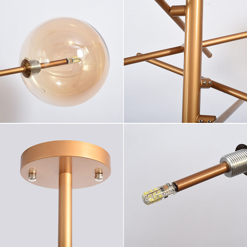 Luz de colgante de techo de lámpara de la esfera Luz de metal de estilo moderno 6 Luces de lámpara de luz