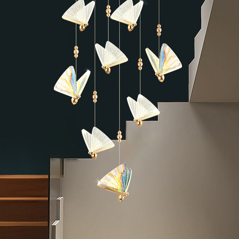 Lampada appesa a LED in oro acrilico nella luce moderna in lega di zinco farfalla a sospensione