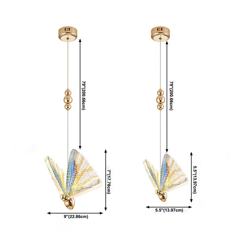 Lampada appesa a LED in oro acrilico nella luce moderna in lega di zinco farfalla a sospensione
