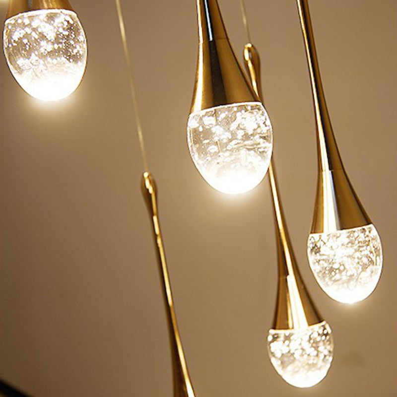 Crystal Gold LED Hanging Lamp in Modern Luxury Style Electroplate Aluminium Pendant Light for Stairs