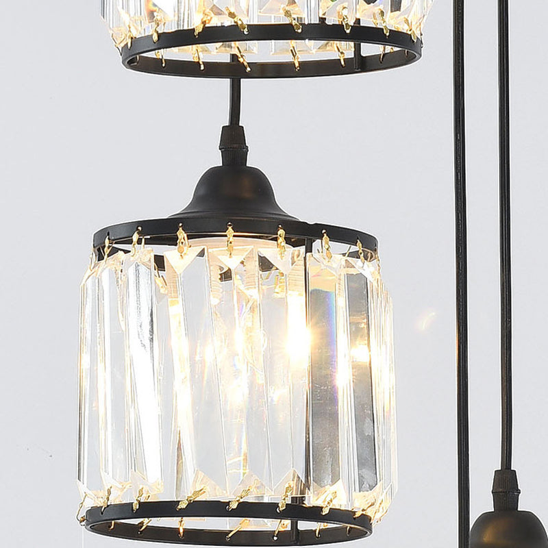 Kristallschwarzes Anhänger Licht in moderner Luxusstil Eisenzylindroid -Hängslampe für Innenräume