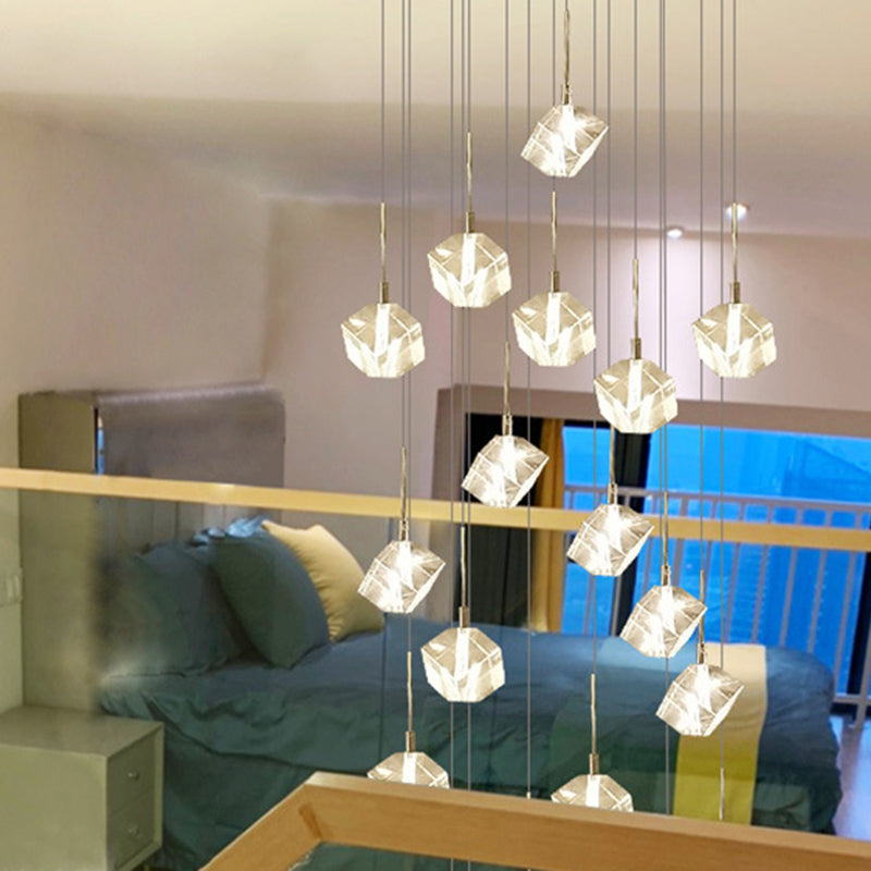 Kristall Silber LED-Anhänger Licht im modernen Luxusstil Edelstahl-Quadrathanglampe