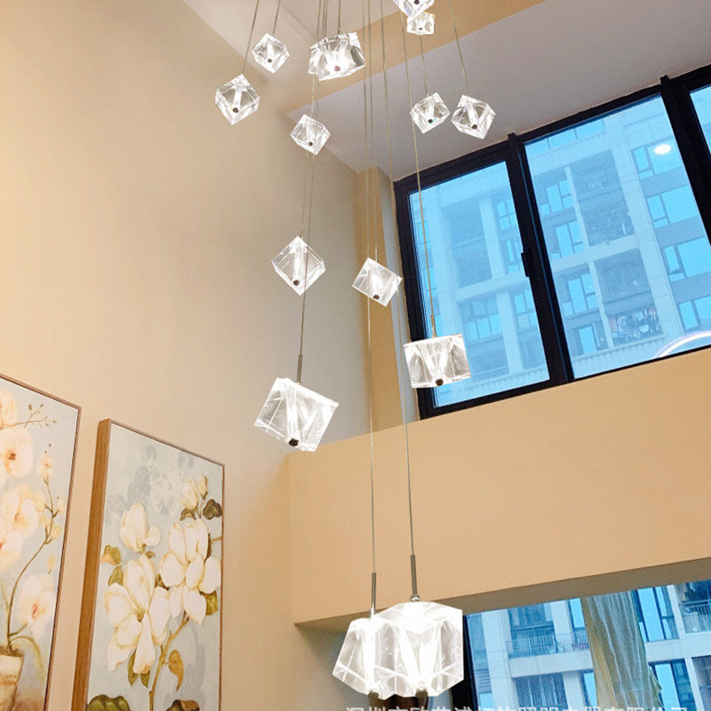 Kristall Silber LED-Anhänger Licht im modernen Luxusstil Edelstahl-Quadrathanglampe