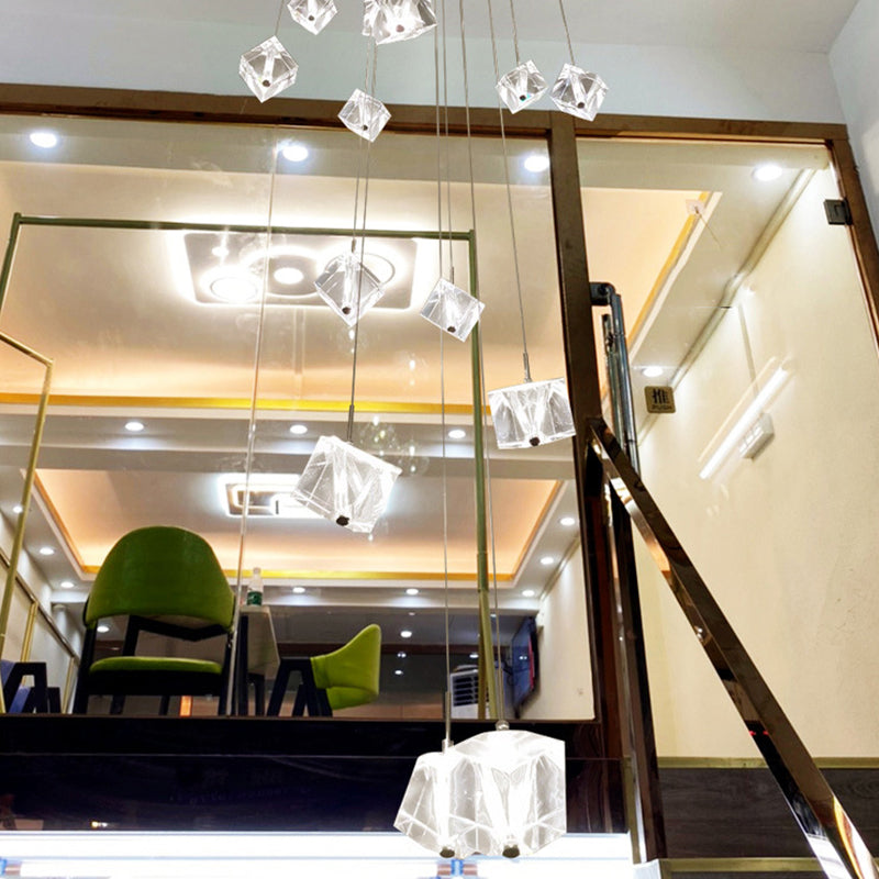 Kristall Silber LED-Anhänger Licht im modernen Luxusstil Edelstahl-Quadrathanglampe