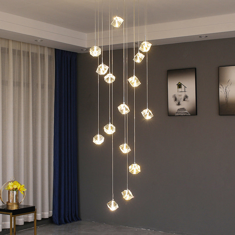 Kristall Silber LED-Anhänger Licht im modernen Luxusstil Edelstahl-Quadrathanglampe