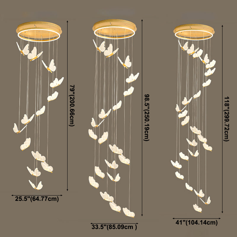 Acrylgold -LED -Hängelampe im modernen künstlerischen Stil Eisen Schmetterling Anhänger Licht für Treppen