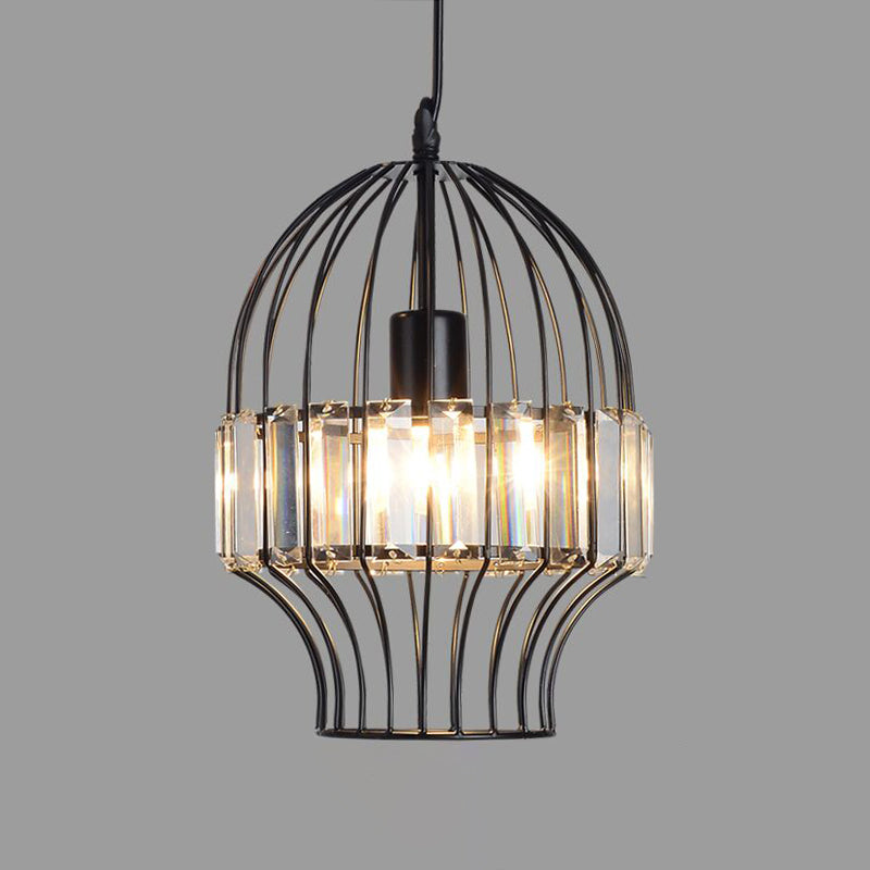 Illuminazione a sospensione cristallina in gabbia geometrica Vintage Light Black Affermazione per ristorante
