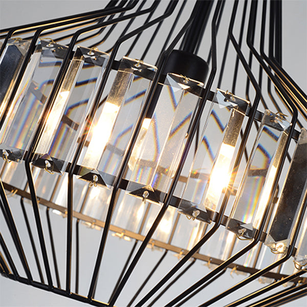 Illuminazione a sospensione cristallina in gabbia geometrica Vintage Light Black Affermazione per ristorante