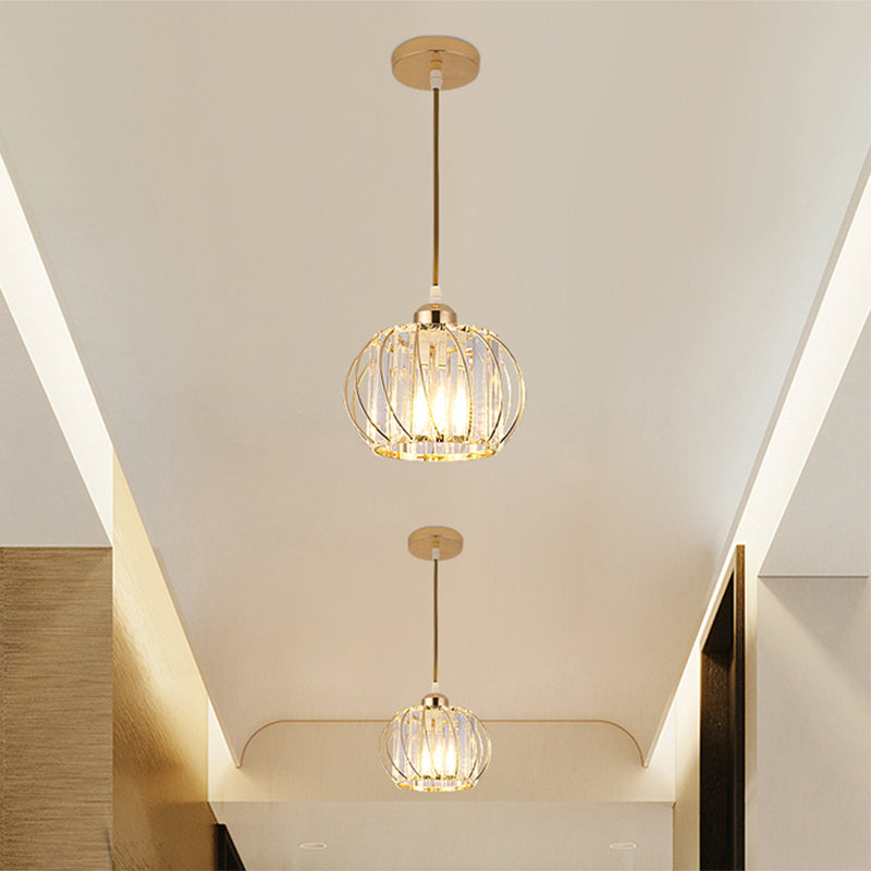 Modern Style Globe Pendant Light Fixture Crystal 1 Bulb Hallway Hanging Lamp