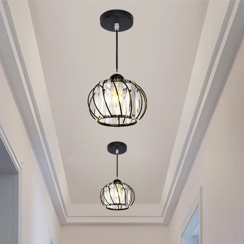 Modern Style Globe Pendant Light Fixture Crystal 1 Bulb Hallway Hanging Lamp