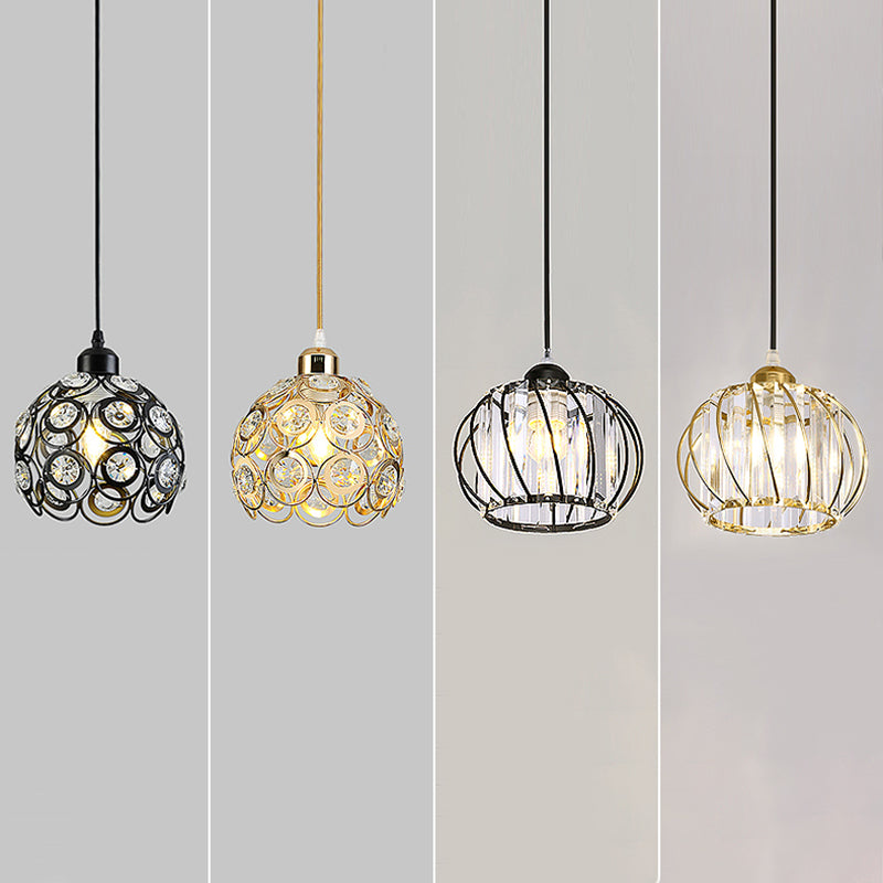Modern Style Globe Pendant Light Fixture Crystal 1 Bulb Hallway Hanging Lamp