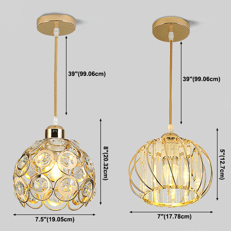 Modern Style Globe Pendant Light Fixture Crystal 1 Bulb Hallway Hanging Lamp