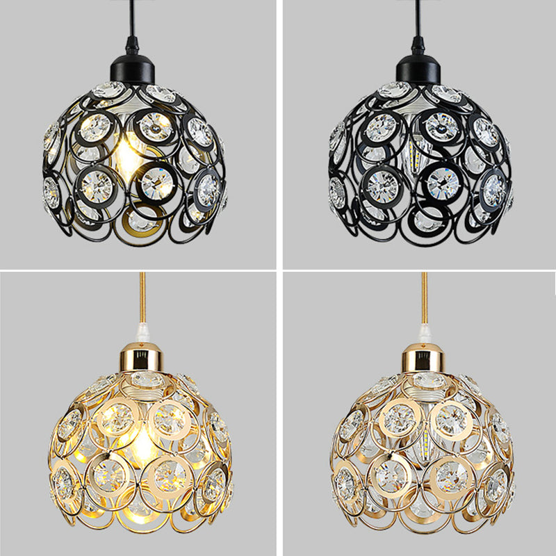 Modern Style Globe Pendant Light Fixture Crystal 1 Bulb Hallway Hanging Lamp