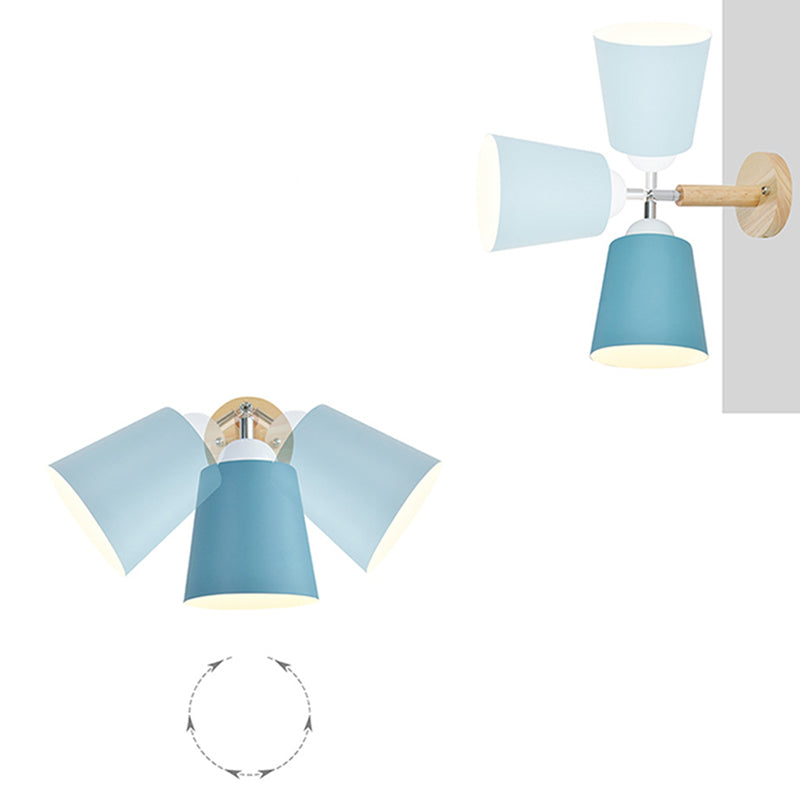 Lámpara de lectura de pared cónica de macarrón 1 cabezal del dormitorio de la cabeza luz de pared ajustable