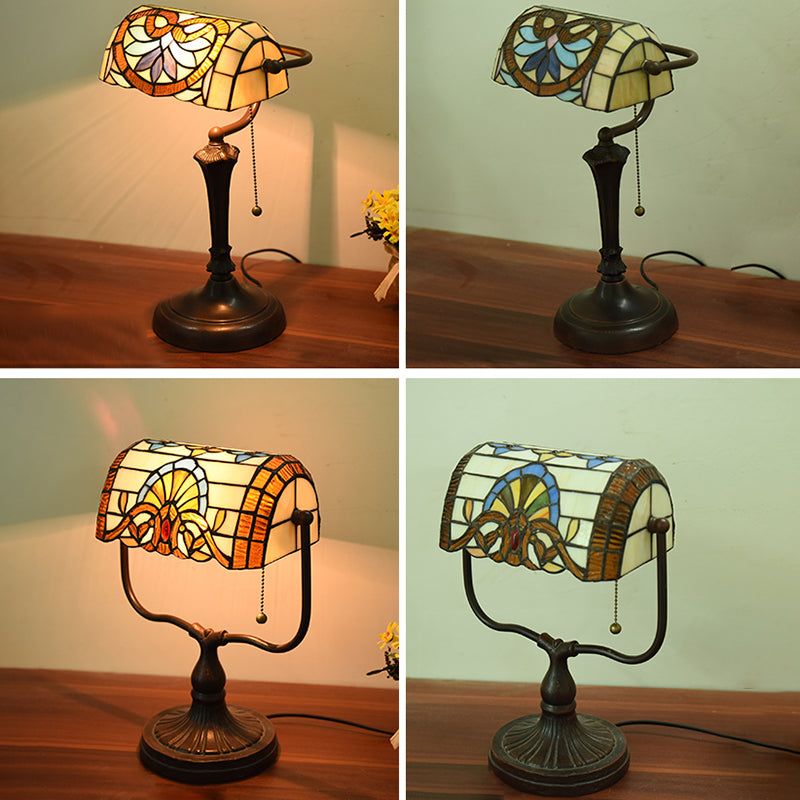 Halbzylindertischbeleuchtung 1-Licht-Buntglas antike Nachttischlampe für Bett