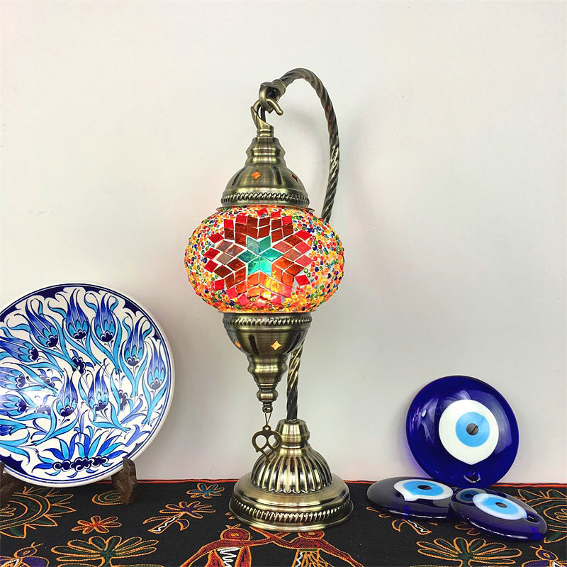 Asian Lantern Nightstand Light 1 Bulb Hand Cut Glass Night Lamp with Gooseneck Arm for Drawing Room