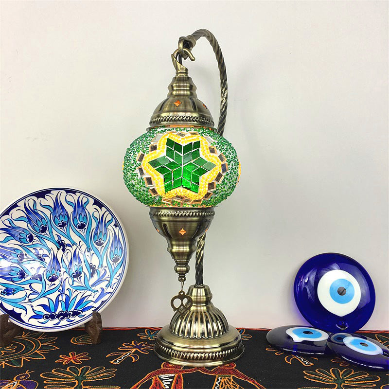 Asian Lantern Nightstand Light 1 Bulb Hand Cut Glass Night Lamp with Gooseneck Arm for Drawing Room