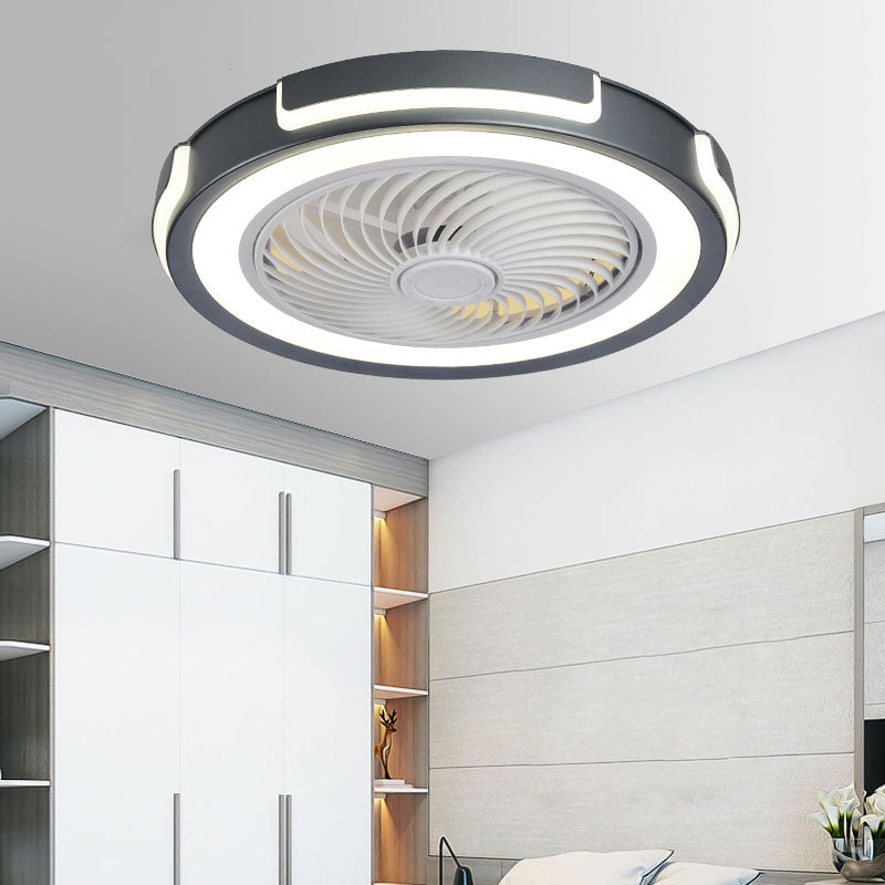 Nordic Circular Ceiling Fan Light Fixture Metallic Bedroom LED Semi Mount Lighting