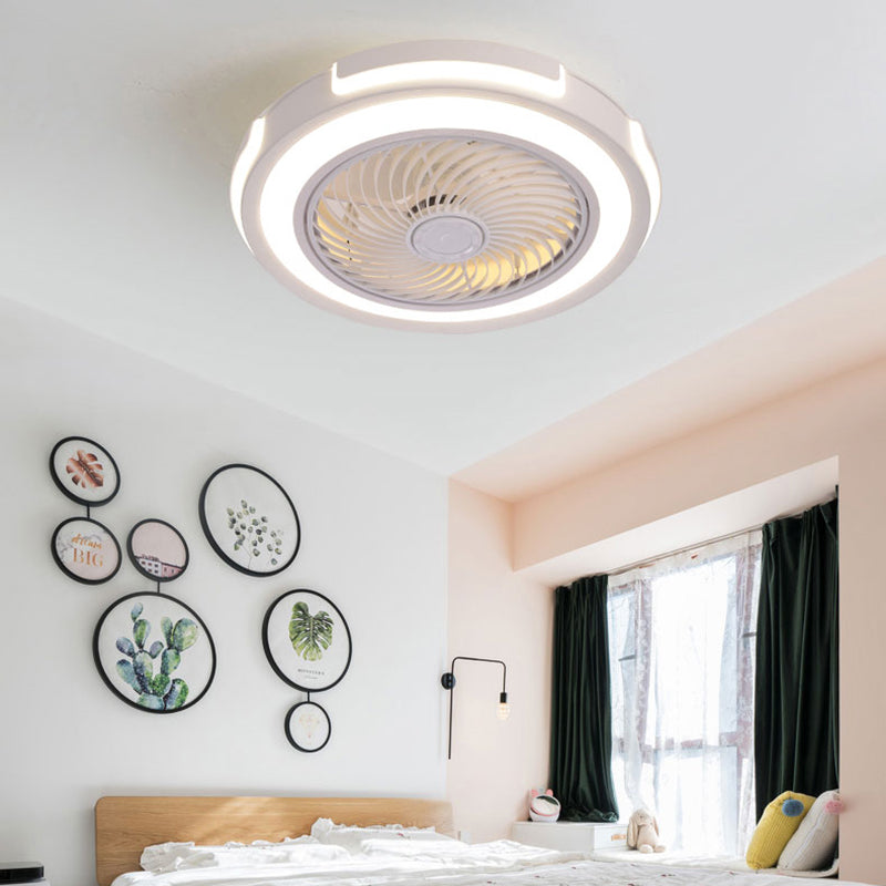 Nordic Circular Ceiling Fan Light Fixture Metallic Bedroom LED Semi Mount Lighting