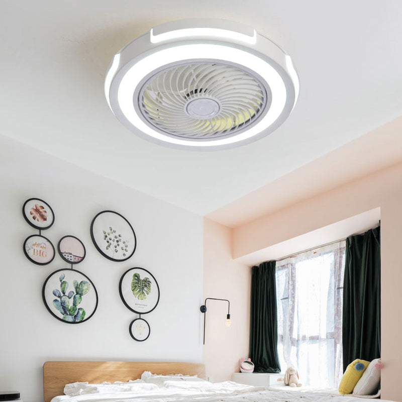 Nordic Circular Ceiling Fan Light Fixture Metallic Bedroom LED Semi Mount Lighting