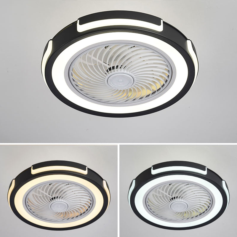 Nordic Circular Ceiling Fan Light Fixture Metallic Bedroom LED Semi Mount Lighting