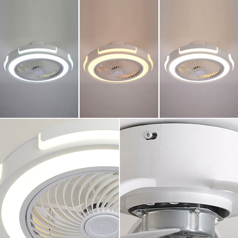 Nordic Circular Ceiling Fan Light Fixture Metallic Bedroom LED Semi Mount Lighting