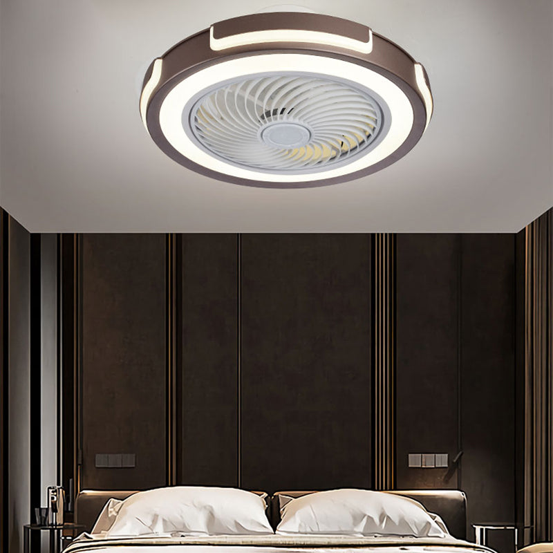Nordic Circular Ceiling Fan Light Fixture Metallic Bedroom LED Semi Mount Lighting