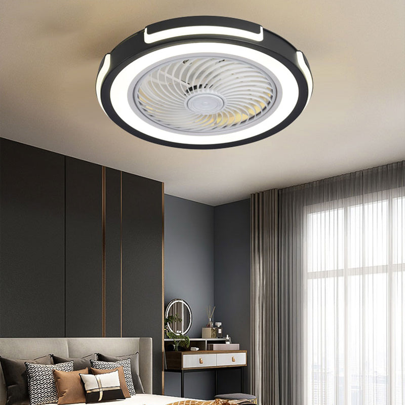 Nordic Circular Ceiling Fan Light Fixture Metallic Bedroom LED Semi Mount Lighting