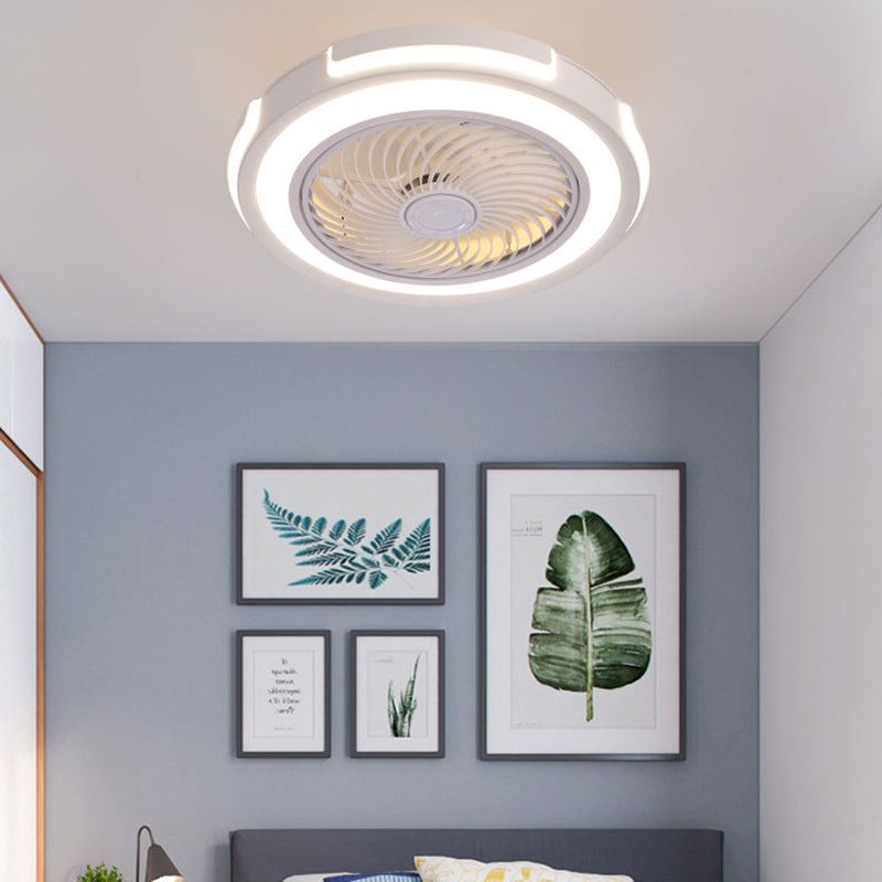 Nordic Circular Ceiling Fan Light Fixture Metallic Bedroom LED Semi Mount Lighting