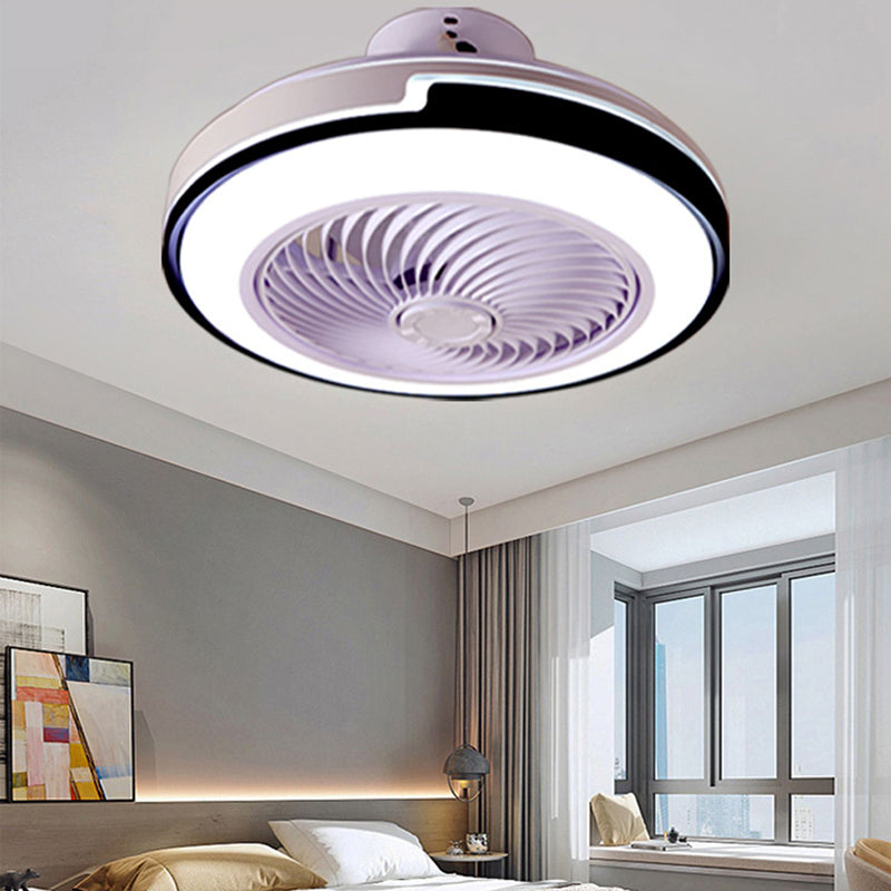 Round Flush Mount Ceiling Fan Nordic Metal Dining Room LED Semi Flush Light