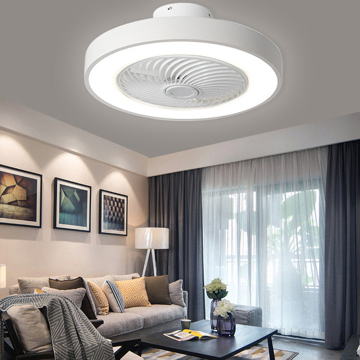 Nordic Style Circular Fan Lamp Metallic Bedroom LED Semi Flush Ceiling Light Fixture