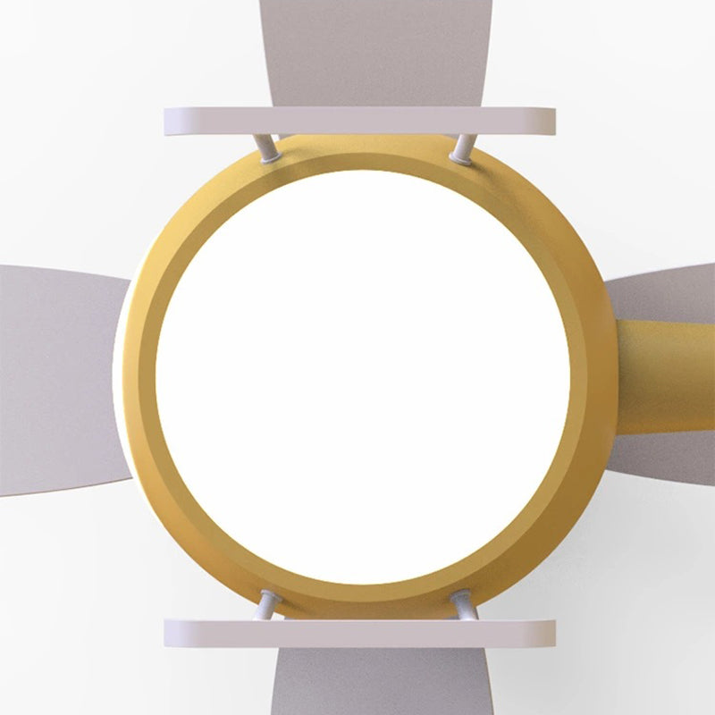 Wooden LED Fan Pendant in Kids Creative Style Iron Airplane Hanging Lamp with Acrylic Shade