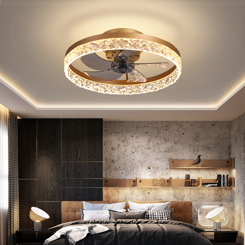 Moderne minimalistische kreisförmige LED -Deckenventilatoren lackierte Eisendecke Lüfter Licht mit Acrylschatten