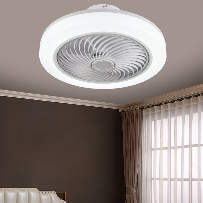 Weiße kreisförmige LED -Deckenlicht in moderner Einfachheit Schmiedeeisendecken -Deckenventilatoren mit Acrylschatten