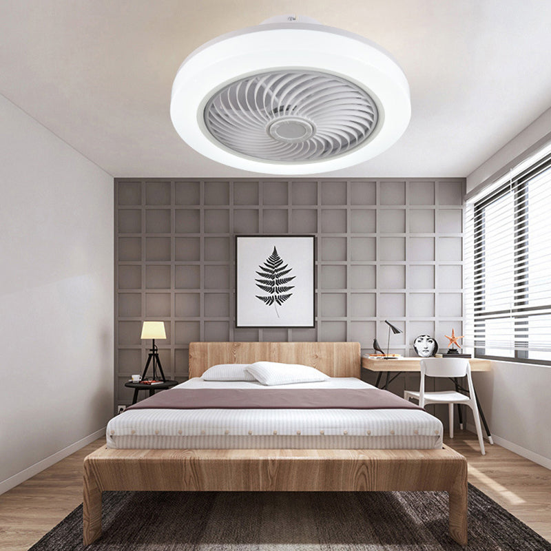 Weiße kreisförmige LED -Deckenlicht in moderner Einfachheit Schmiedeeisendecken -Deckenventilatoren mit Acrylschatten
