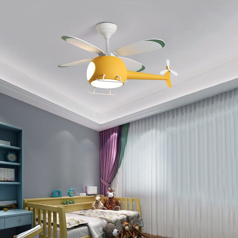 Kids Creative Airplane LED Pendant Light Wrought Iron Fan Light with Acrylic Shade