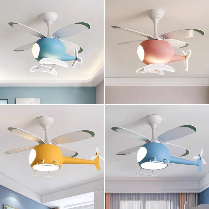 Kids Creative Airplane LED Pendant Light Wrought Iron Fan Light with Acrylic Shade