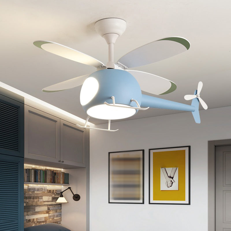 Kids Creative Airplane LED Pendant Light Wrought Iron Fan Light with Acrylic Shade